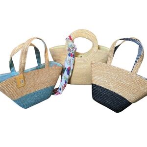 Straw Studios Trio Tote Set - Blue, Black, Natural